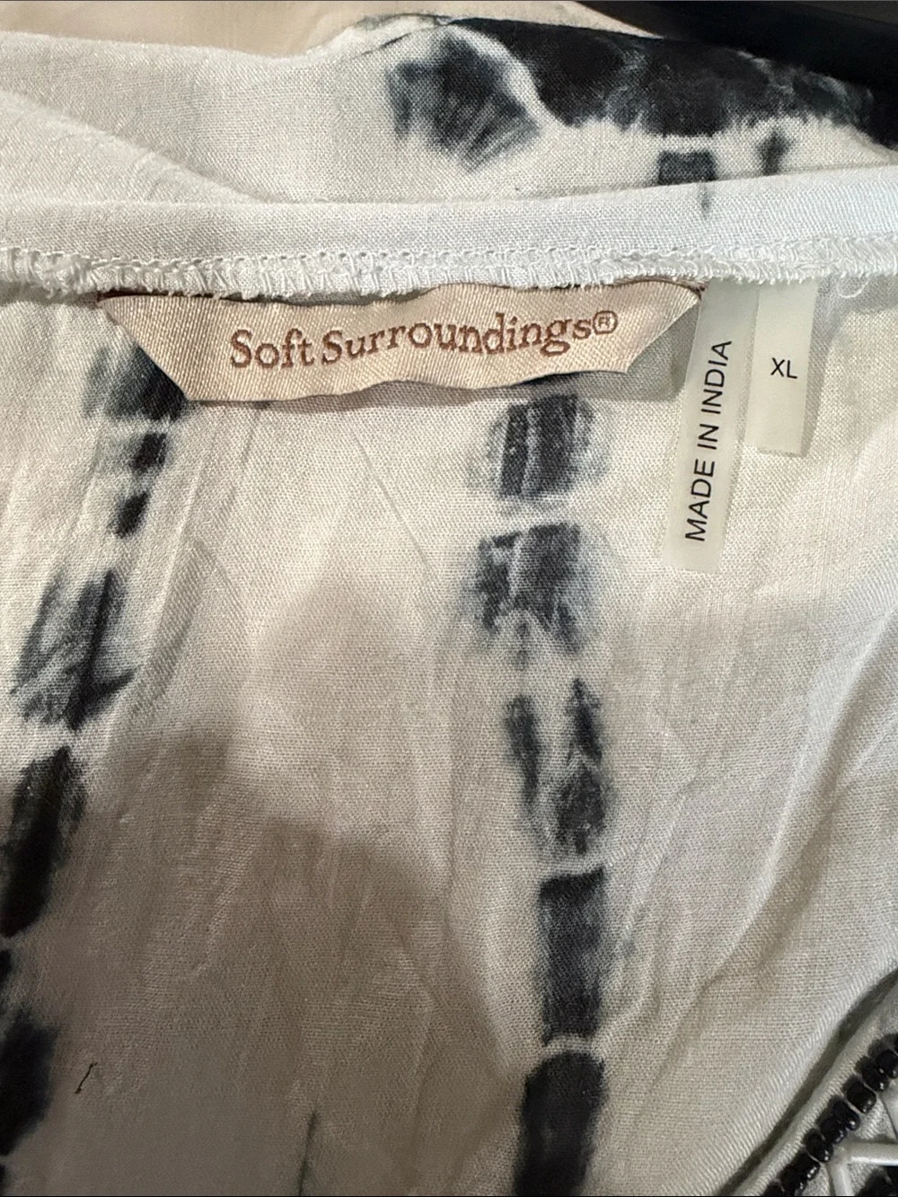 Soft Surroundings Black and White Tie-Dye Embroidered V-Neck Tunic - Picture 2 of 3